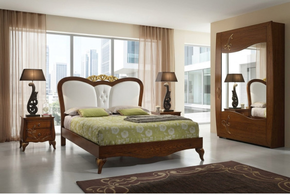 Dormitorio Cama Mesita de noche Diseño de madera Camas Mesitas de noche Juego de 3 piezas Conjuntos de muebles