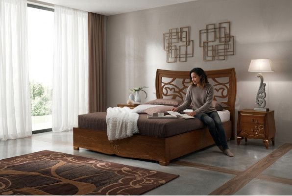 Cama doble Estructura de cama Cama Madera Doble Dormitorio Marrón Moderno 160x200