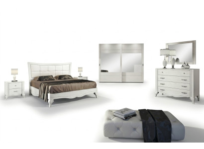 Dormitorio Cama Mesita de noche Armario Cómoda Espejo Blanco Juego de lujo de 6 piezas