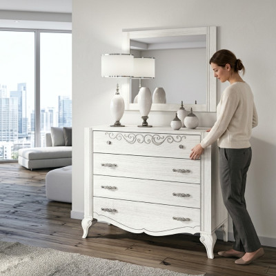 Lujo Set 2 piezas. Cómoda Espejo Grupo Madera Consola Cómodas Armario Moderno Nuevo