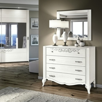 Lujo Set 2 piezas. Cómoda Espejo Grupo Madera Consola Cómodas Armario Moderno Nuevo