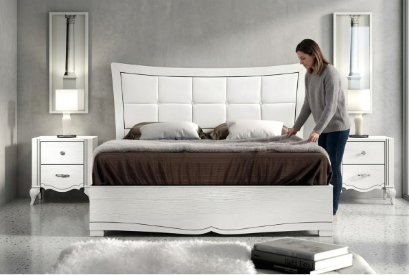 Cama doble Camas Cama Tapizada Madera Diseñador Marco de cama doble Blanco Estructuras de cama