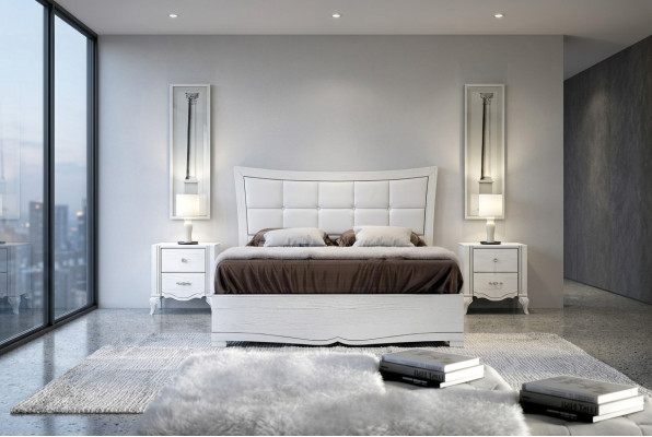 Cama doble Camas Cama Tapizada Madera Diseñador Marco de cama doble Blanco Estructuras de cama