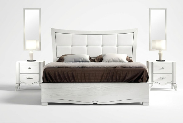 Cama doble Camas Cama Tapizada Madera Diseñador Marco de cama doble Blanco Estructuras de cama