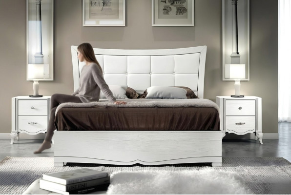 Dormitorio Cama Mesita de noche Camas Madera Conjunto Moderno Mesitas de noche Set de 3 piezas.
