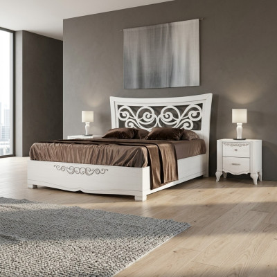 Set de dormitorio de 3 piezas: cama, mesita de noche, cama doble de madera, nuevo.