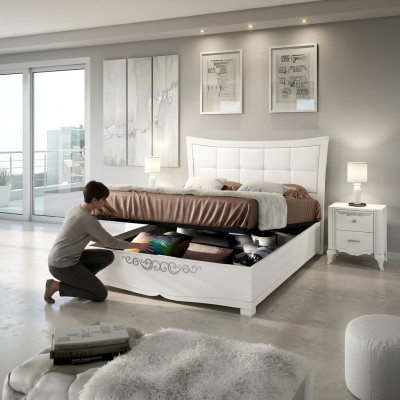 Juego de dormitorio de 3 piezas, cama doble de madera moderna con mesita de noche.