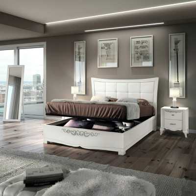Juego de dormitorio de 3 piezas, cama doble de madera moderna con mesita de noche.
