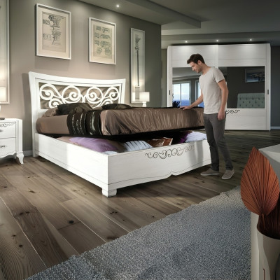 Estructuras de cama Cama doble Cama de lujo Camas de madera Marco de cama Blanco Diseño Moderno Nuevo