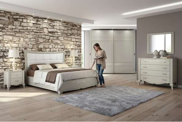 Conjunto de lujo 6 piezas dormitorio cama mesita de noche armario cómoda espejo madera