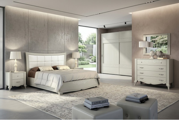 Conjunto de lujo 6 piezas dormitorio cama mesita de noche armario cómoda espejo madera