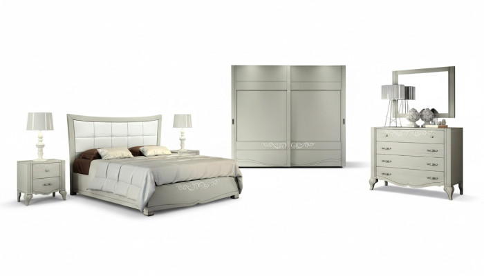 Conjunto de lujo 6 piezas dormitorio cama mesita de noche armario cómoda espejo madera