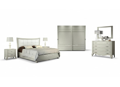 Conjunto de lujo 6 piezas dormitorio cama mesita de noche armario cómoda espejo madera