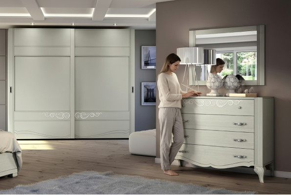 Cómoda Espejo Armario Cómodas Estante Consola Muebles Armario de madera Set de Italia de 2 piezas.