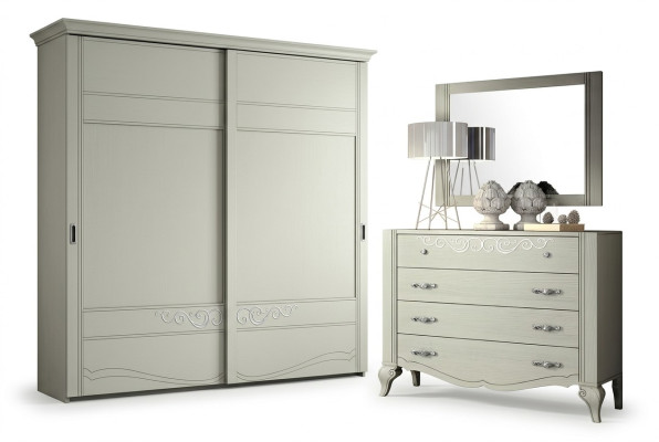 Cómoda Espejo Armario Cómodas Estante Consola Muebles Armario de madera Set de Italia de 2 piezas.
