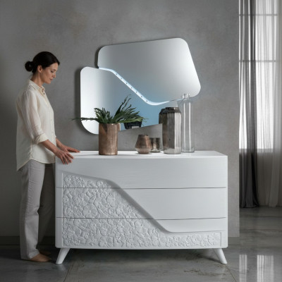 Juego de lujo de 2 piezas, cómoda con espejo, consola de madera, diseño moderno, blanco, nuevo.