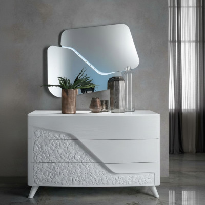 Juego de lujo de 2 piezas, cómoda con espejo, consola de madera, diseño moderno, blanco, nuevo.