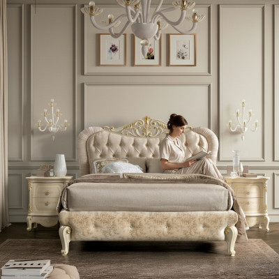 Cama Chesterfield de lujo Cama tapizada con cabecero doble de dormitorio italiano nuevo