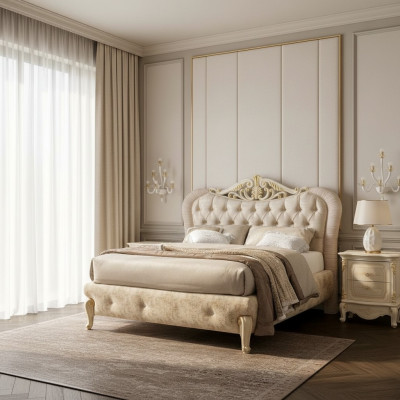 Cama Chesterfield de lujo Cama tapizada con cabecero doble de dormitorio italiano nuevo