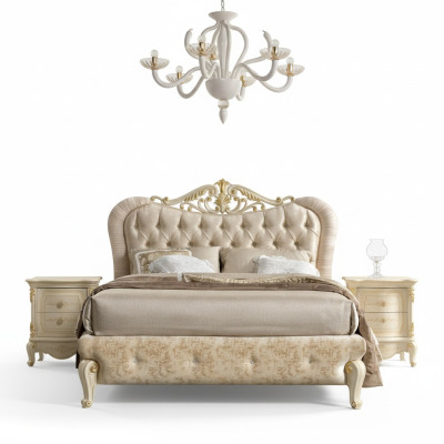 Cama Chesterfield de lujo Cama tapizada con cabecero doble de dormitorio italiano nuevo
