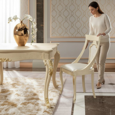 Silla de comedor silla de comedor sillas de comedor madera diseño estilo barroco beige respaldo asiento