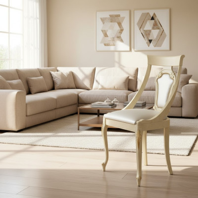 Silla de comedor silla de comedor sillas de comedor madera diseño estilo barroco beige respaldo asiento