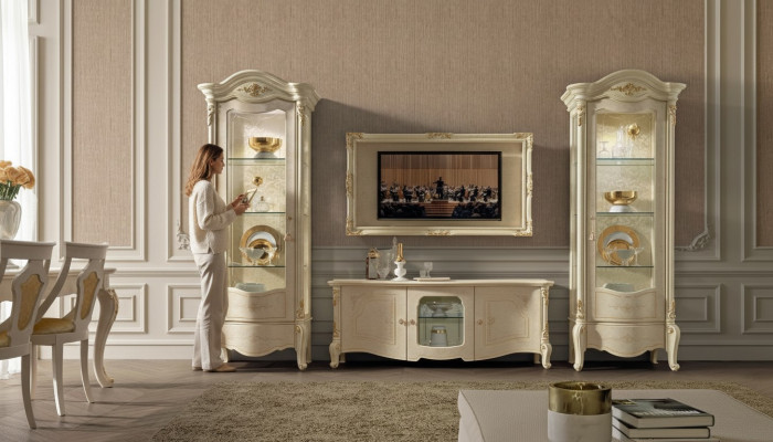 Vitrina clásica Vitrinas Armario de lujo Madera Estilo italiano Muebles de vidrio Nuevo