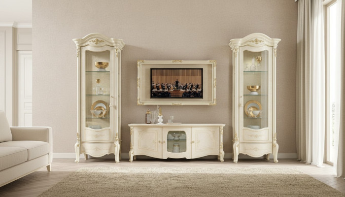 Vitrina clásica Vitrinas Armario de lujo Madera Estilo italiano Muebles de vidrio Nuevo