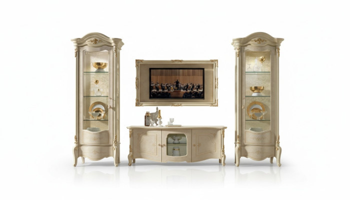 Vitrina clásica Vitrinas Armario de lujo Madera Estilo italiano Muebles de vidrio Nuevo