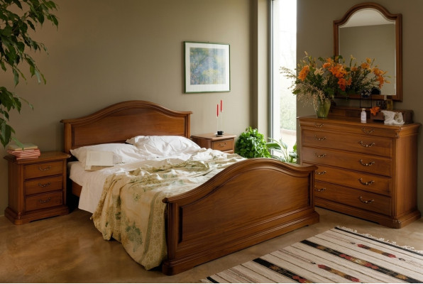 Cama Mesita de noche Armario Armario Comoda Dormitorio Madera natural Nuevo set de 5 piezas.