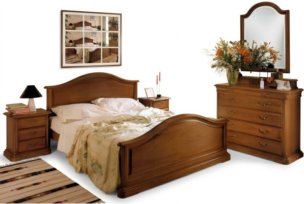 Cama Mesita de noche Armario Armario Comoda Dormitorio Madera natural Nuevo set de 5 piezas.