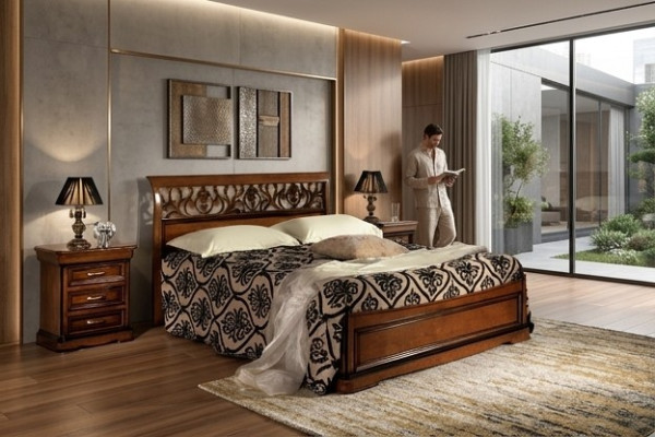 Cama Muebles Cama doble Madera natural Muebles de dormitorio Diseño Camas Muebles Italia