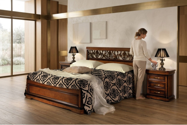 Dormitorio italiano Muebles Cama Mesita de noche Camas de madera maciza Juego de 3 piezas
