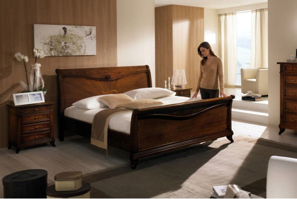 Cama clásica Muebles de lujo Cama Dormitorio Mesita de noche 2x 3 piezas.