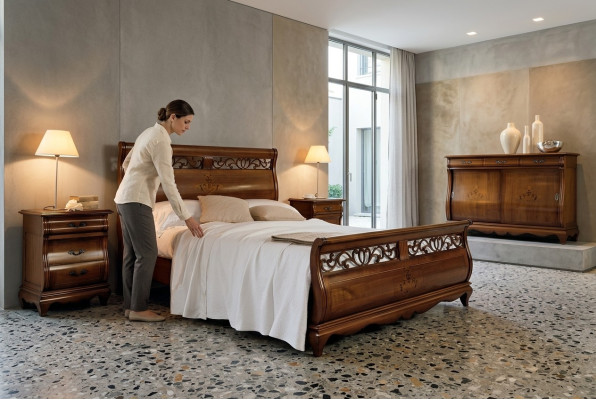 Cama doble 2 mesitas de noche Muebles de dormitorio de madera maciza Juego de madera maciza Nuevo