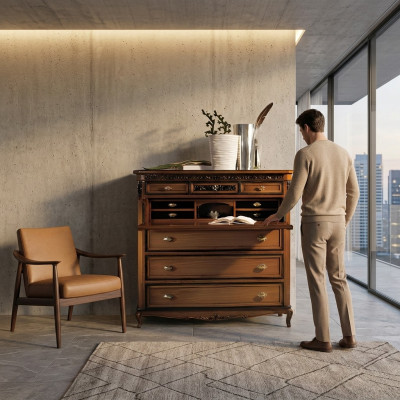 Secretaria cómoda de madera maciza para dormitorio Muebles italianos Sala de estar Marrón