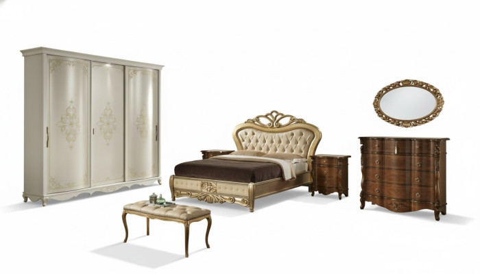 Cama cama doble mesita de noche armario cómoda dormitorio muebles 5 piezas.