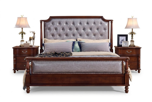 Dormitorio Cama Mesita de noche Camas Madera Grupo Doble Diseño Set de 3 piezas.