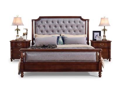 Dormitorio Cama Mesita de noche Camas Madera Grupo Doble Diseño Set de 3 piezas.