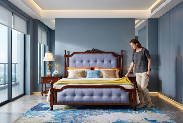 Dormitorio cama mesita de noche conjunto de camas de madera marco de cama set de 3 piezas.