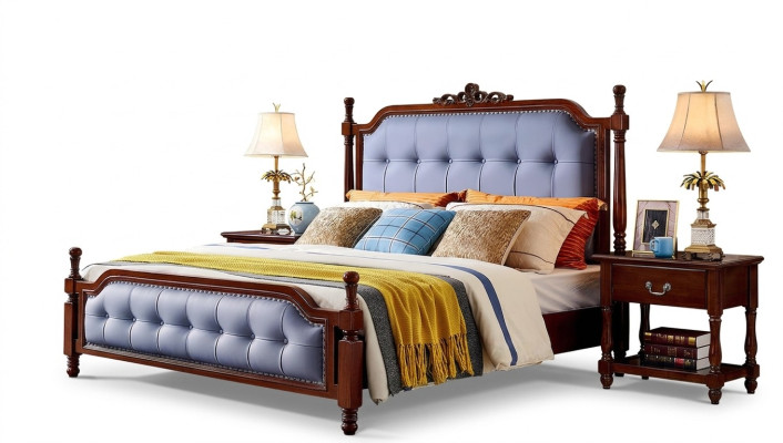 Dormitorio cama mesita de noche conjunto de camas de madera marco de cama set de 3 piezas.