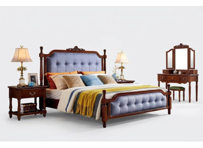 Cama de lujo dormitorio cama doble marco de cama de madera tapizada Chesterfield