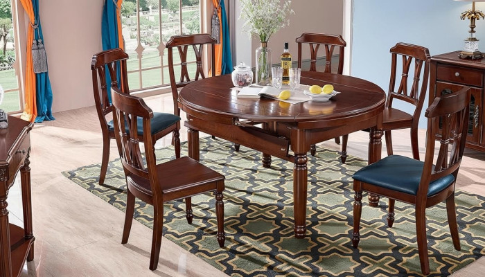 Juego completo de comedor: mesa + 6 sillas, conjunto de comedor de madera.