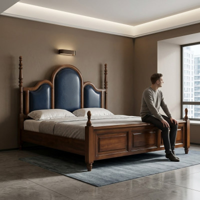 Cama doble de lujo de madera tapizada para dormitorio cama doble.