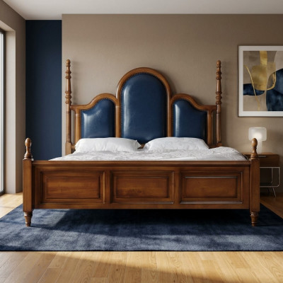 Cama doble de lujo de madera tapizada para dormitorio cama doble.