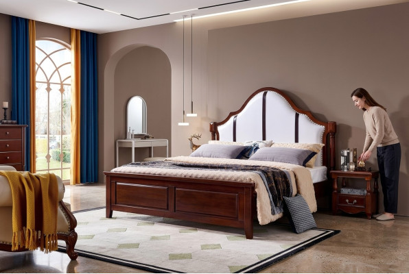 Cama 2 mesitas de noche Juego de dormitorio de 3 piezas Muebles Clásicos de Lujo Camas
