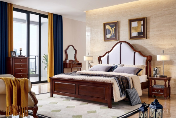 Cama 2 mesitas de noche Juego de dormitorio de 3 piezas Muebles Clásicos de Lujo Camas