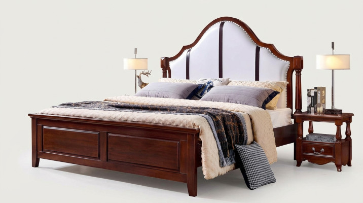 Cama 2 mesitas de noche Juego de dormitorio de 3 piezas Muebles Clásicos de Lujo Camas