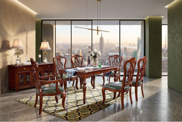 Juego completo de mesa de comedor + 6 sillas Conjunto de comedor Grupo de esencias Mesa de madera Mesas de 7 piezas.