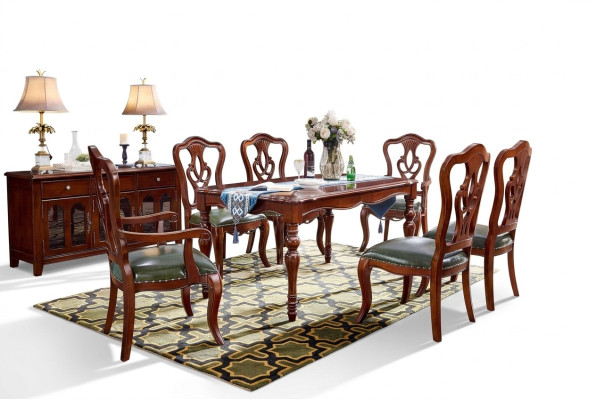 Juego completo de mesa de comedor + 6 sillas Conjunto de comedor Grupo de esencias Mesa de madera Mesas de 7 piezas.